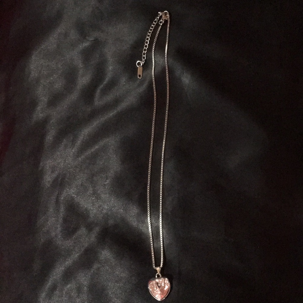 Silver, pink Heart Pendant Necklace.